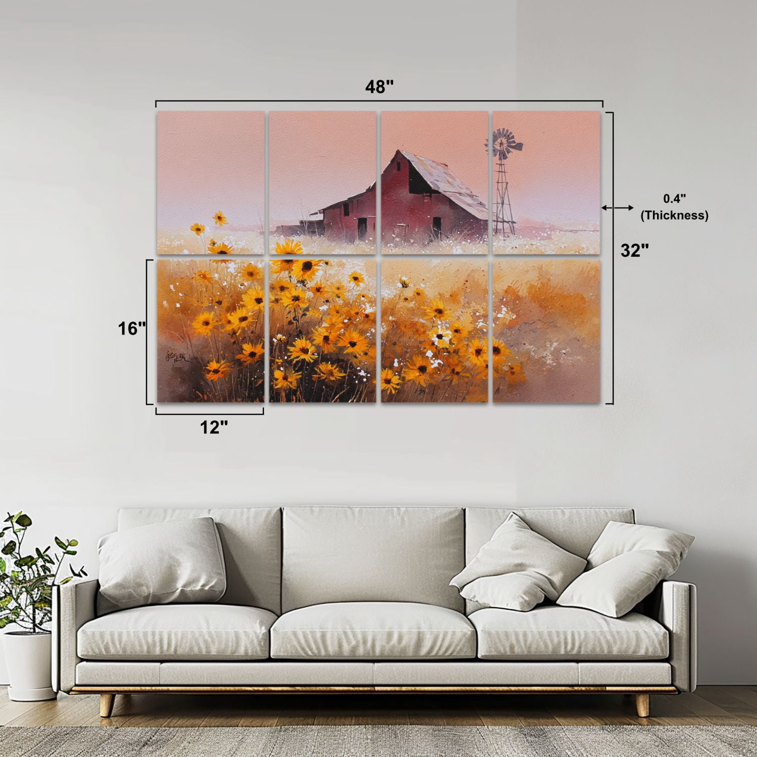 8 Pack Art Acoustic Panels Sound Absorbing Tranquil Western Landscape Sunflowers Windmill Decorative Soundproof Wall Panels Self Adhesive for Bedroom Home Office 48"x32"