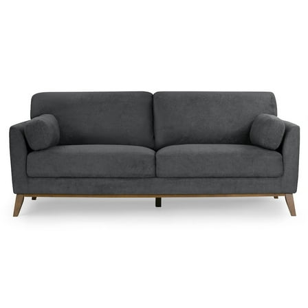 Glamour Home Birre Dark Gray Micro Boucle Fabric Sofa with Walnut Wood Legs