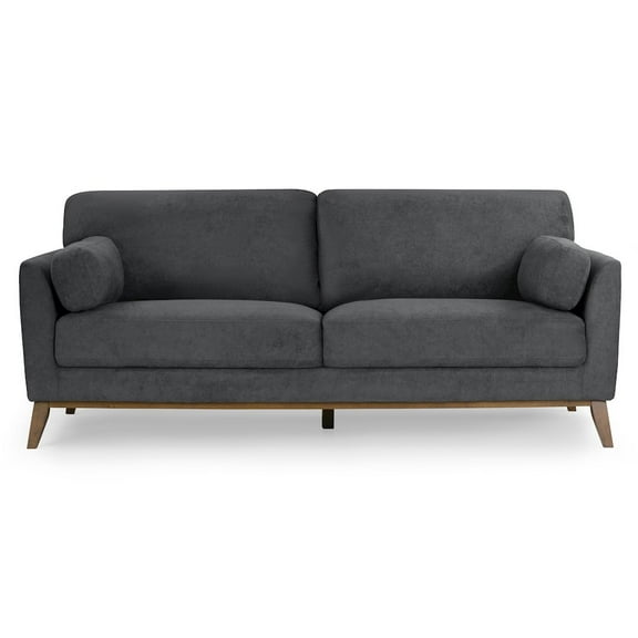 Glamour Home Birre Dark Gray Micro Boucle Fabric Sofa with Walnut Wood Legs