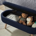 thumbnail image 4 of GZXS Oval Ottoman Bench, 42-Inch Boucle Upholstered Bench with Hidden Storage and Rubber Wood Legs for Bedroom/Entryway/Living Room (Navy Blue), 4 of 6