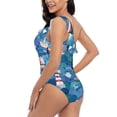 thumbnail image 4 of Rateoe Watercolor Ships Pattern Women One Piece Swimsuits Tummy Control One Shoulder Bathing Suits Ruffle Swimwear-, 4 of 6
