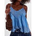 thumbnail image 4 of Summer Tank Tops for Women Loose Fit Pleated Tunics V Neck Sleeveless Lace Tops Lrregular Hem Flowy Royal Blue M, 4 of 5