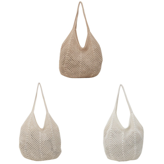 Bolso Hombro Tejido para Mujer Mano Ganchillo Gran Capacidad Ahuecado (caqui)