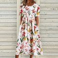 thumbnail image 1 of AMERTEER Robes Midi pour Femmes Été Décontractées Amples Bohèmes à Imprimé Floral Col Ras du Cou Manches Courtes Longueur Genou Robe Froncée avec Poches, 1 of 5