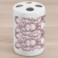 thumbnail image 1 of Floral Ceramic Toothbrush Holder, Romantic Nature Scroll Style Pattern with Hand Drawn Leaves and Petals, Decorative Versatile Countertop for Bathroom, 4.5" X 2.7", Maroon Coral and White, 1 of 4