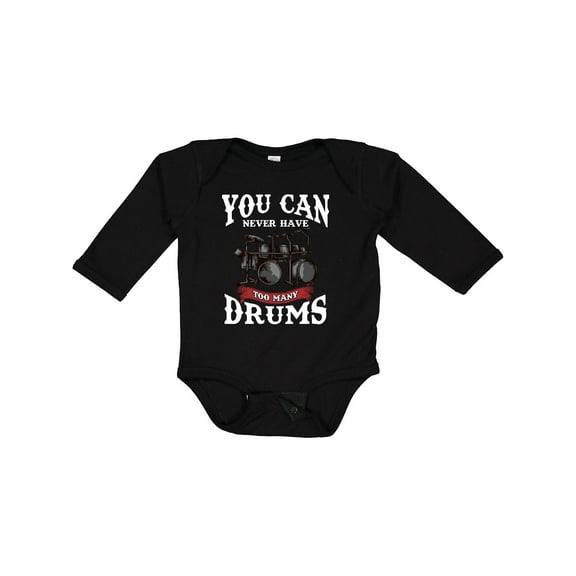 Inktastic Drummer Funny Too Many Drums Music Joke Boys or Girls Long Sleeve Baby Bodysuit