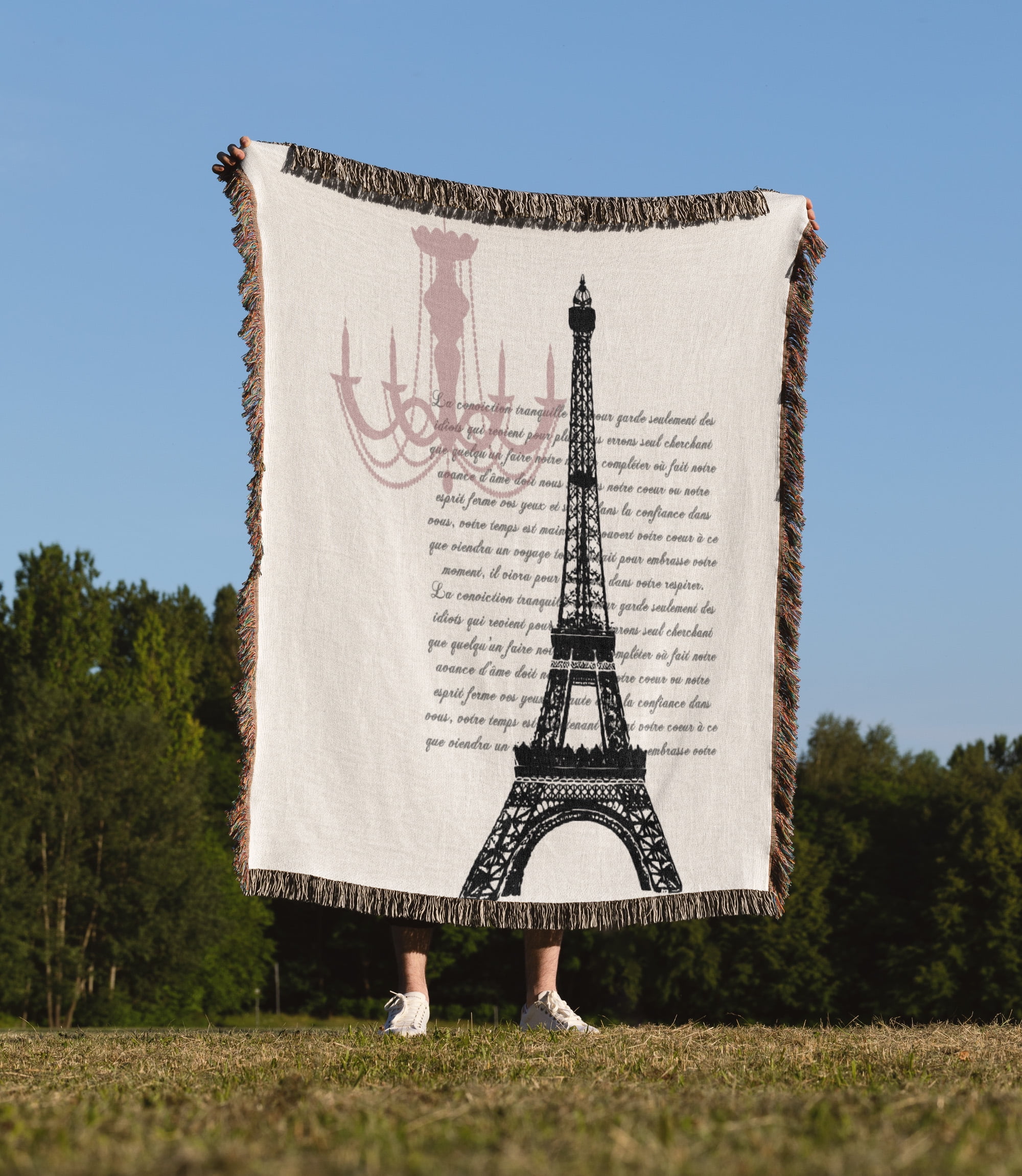Chic Chandelier And Eiffel Tower With Script, Woven Blanket