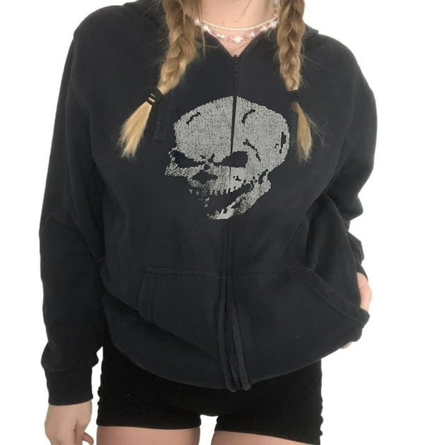 xiaxaixu Sweat à Capuche pour Femmes Imprimé Crâne/squelette avec Fermeture Éclair