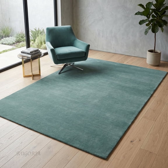 Sage Green Solid Hand Tufted Wool Area Rug, Soft Plush Carpet, 8x10