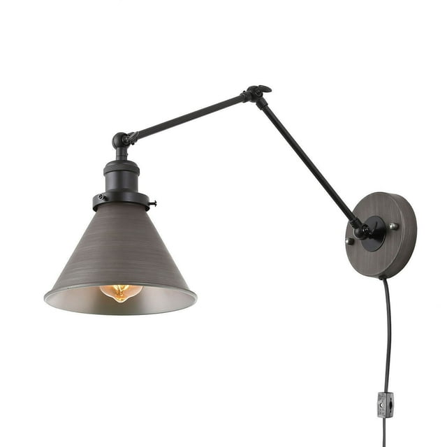 LNC Modern Gray Wall Sconce Lighting Dimmable Swing Arm Plug-In Hardwired