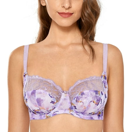

DELIMIRA Women s Non Padded Floral Lace Underwire Balconette Bra Plus Size