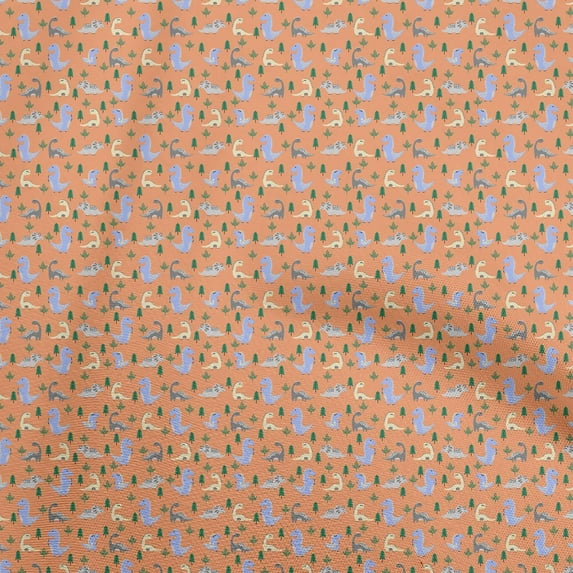 oneOone Rayon Orange Fabric Colorful Dinosaur Cartoon Diy Clothing Quilting Fabric Print Fabric By Yard 56 Inch Wide