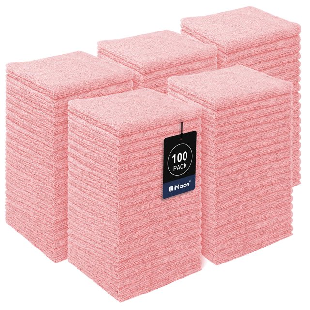 Paquete de 100 paños UNIMADE de microfibra muy suaves, 30 x 30 cm, color rosa