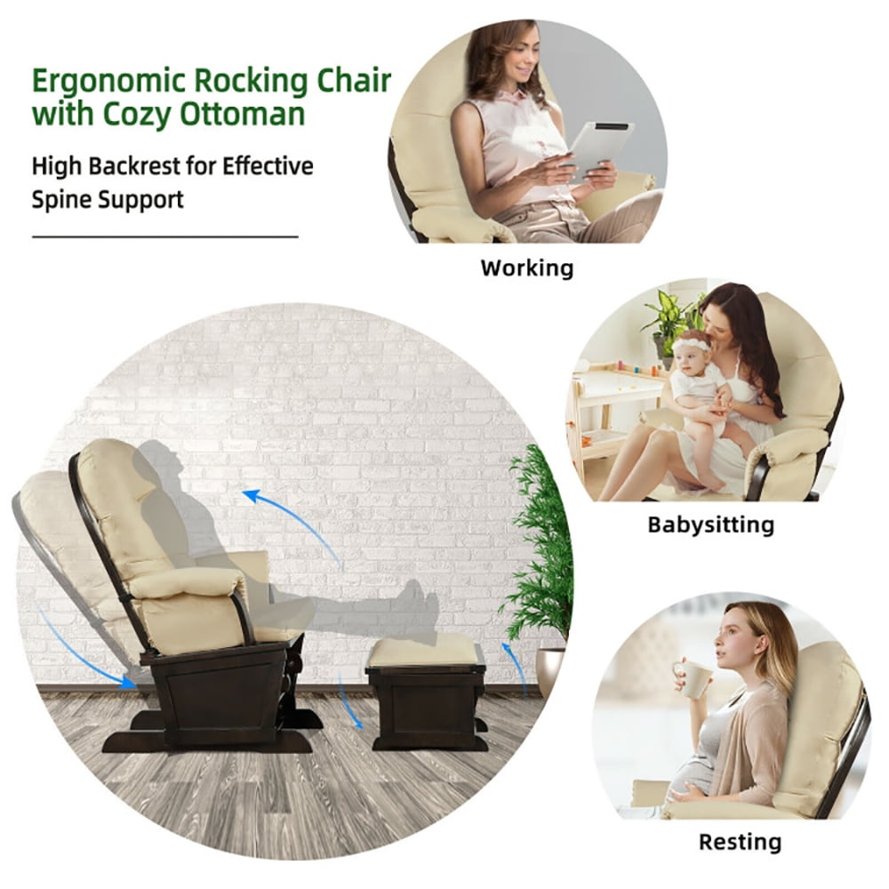 Finihen Glider and Ottoman Cushion Set, Wooden Rocking Nursery Chair, Wood Baby Glider and Ottoman Cushion Set with Padded Armrests for Nursing, for Napping, Nursing, Reading, Beige Finihen Glider and Ottoman Cushion Set, Wooden Rocking Nursery Chair, Wood Baby Glider and Ottoman Cushion Set with Padded Armrests for Nursing, for Napping, Nursing, Reading, Beige
