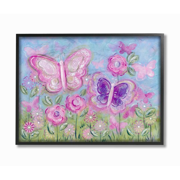 The Kids Room by Stupell Pastel Butterflies in a Garden Oversized Framed Giclee Texturized Art, 16 x 1.5 x 20