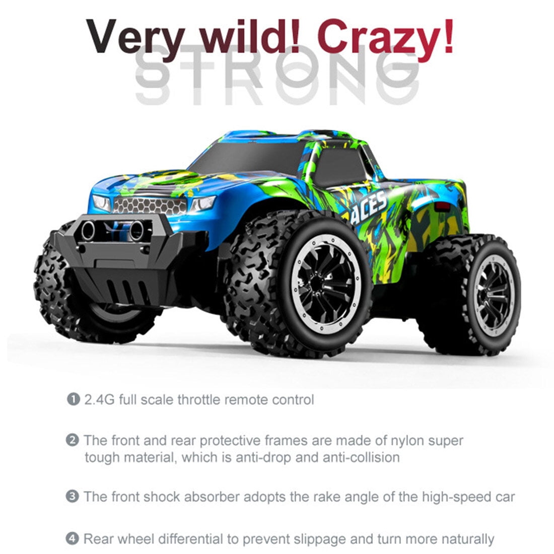 1/20 Scale RC Off-Road Drift Car, 2.4GHz All-Terrain RWD RC Truck with LED Light, 20+ KM/H Mini Racing Truck Car Model Gift for Adult (RTR Version)