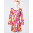thumbnail image 4 of Aislor Girls 70s Disco Diva Costume Bell Sleeve Vintage Print Hippie Dance Dress with Headband and Belt 4-12 A Dark Colorful 7-9, 4 of 7