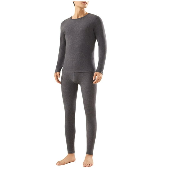 Dreluolixuan Mens Plus Size Underwear Soft BottomTight Crew Neck Hunting Gear Base Layer Cold Weather Camping Top and Bottom Sets