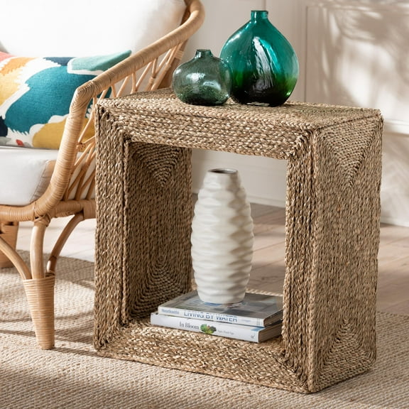 bali & pari Adonica Modern Bohemian Natural Brown Seagrass and Wood End Table