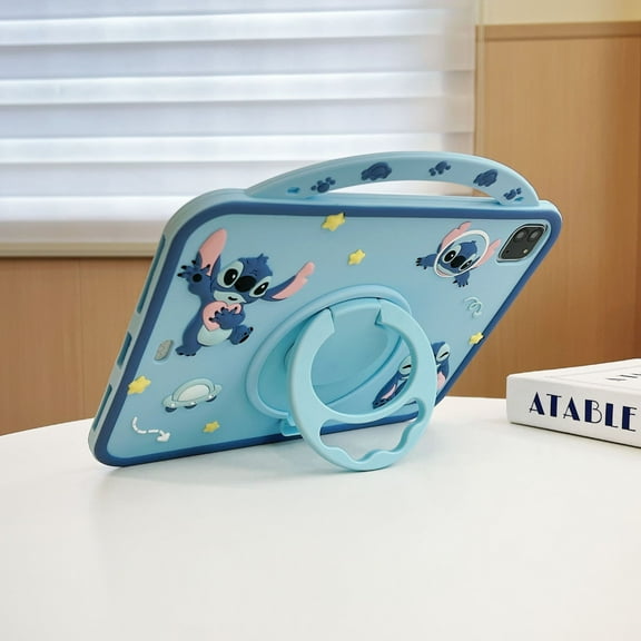 Cartoon Cute Animal Kids Tablet Case For iPad Mini 1 2 3 4 5 6 7 Air 11 6 Pro 10.2 10.9 inch iPad Air 11inch M3 (2025) Silicone Stitch Rotate Bracket Tablet Cover