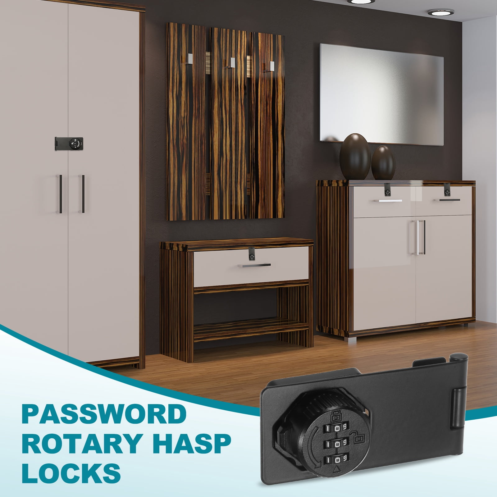 Uxcell Password Rotary Hasp Lock (4", Black) (2 Pcs), Keyless 3-Digit Cabinet Locks with Combination Security Slide Latch, Suit For- Door/Closet/Barn/Bathroom/Outdoor/Garden