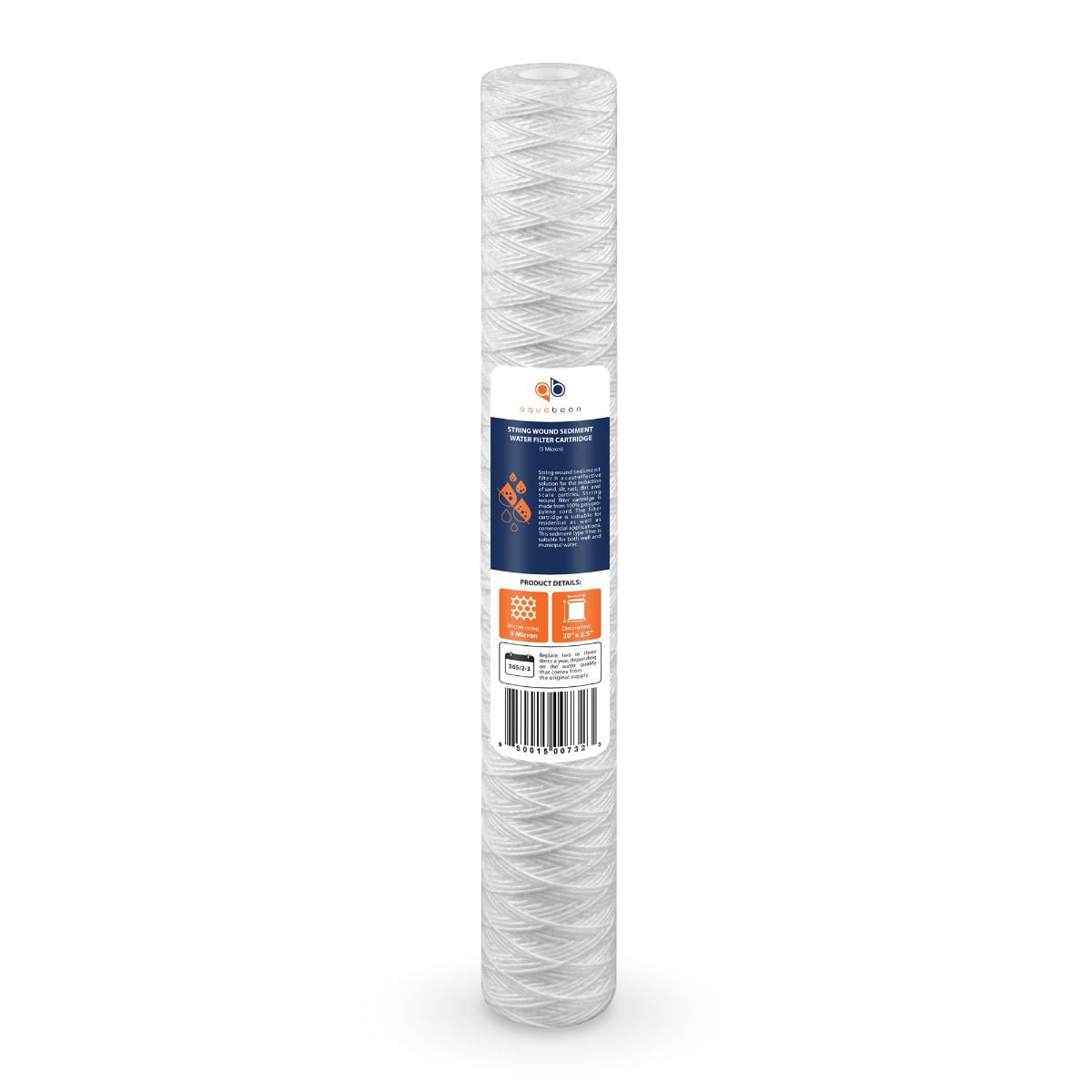 Aquaboon 5 Micron 20" x 2.5" String Wound Sediment Water Filter Cartridge | Universal Replacement for Any 20 inch RO Unit | Compatible with 101-230, PD-5-20, AP110-2C, P5-20, CFS124-C20, 25-Pack