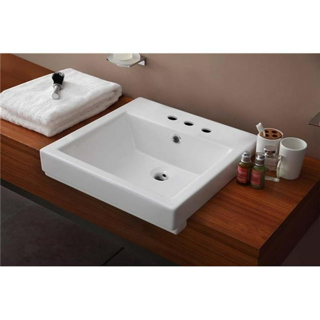 American Imaginations AI-18082 Récipient Blanc Semi-Encastré Rectangulaire de 20,5 Po pour Forage Central de 3 H 4 Po