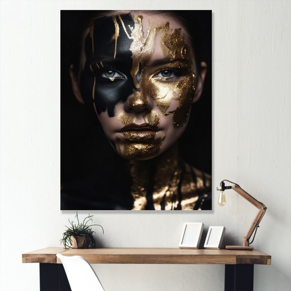 DESIGN ART Designart "Woman Golden Foil Iv" Fashion Woman Canvas Prints 24 in. wide x 32 in. high