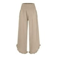 thumbnail image 3 of Beige Linen Pants Women's Solid Color Fashionable Casual High Waisted Pleated Irregular Cotton Linen Loose Pants for Women, 3 of 6