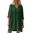 thumbnail image 1 of Vestido mini informal con lazo delantero y manga 3/4 para mujer - Tejido de rayón, bajo con volantes plisados, cintura elástica, tallas S-XL, 1 of 5