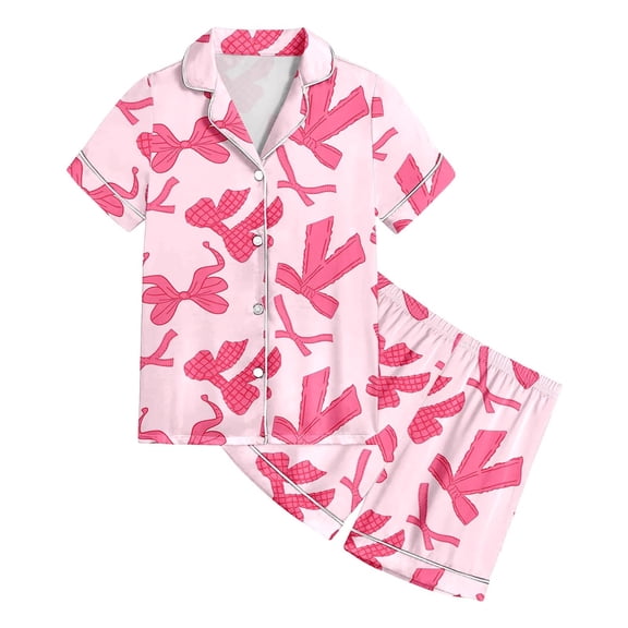 Teen Silk Pajamas Kids Valentines Day Pjs Short Sleeve Bow Button Down Sleepwear Boy Pajamas Size 12-13 Years