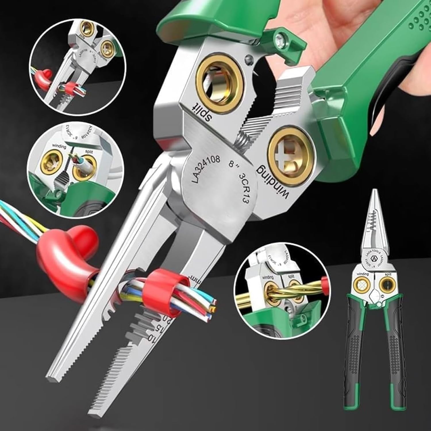 8 in 1 Wire Stripping Pliers, 8 in 1 Wire Stripper with Voltage Tester, Pinzas Para Electricista, Multi-function Electric Wire Stripping Tool for Cutting and Pulling (Red)