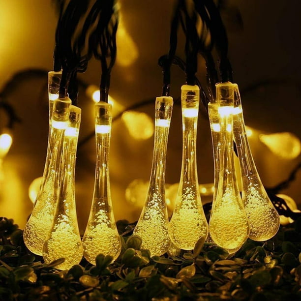 LED Solar Gota de Agua Cadena Luz Burbuja Cuenta Redonda Aliento del Bebé Exterior Impermeable Decoración Navideña Linterna Blanco Cálido Solar 5m 20 Luces