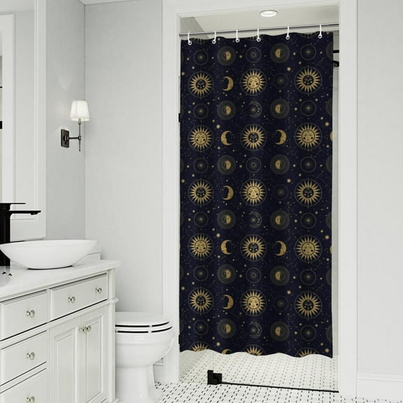 Dark Blue Celestial Body Pattern Shower Curtain 36"x72" ,Bathroom Decorative Shower Curtains Set with 12 Hooks,Modern Waterproof Washable Shower Curtain