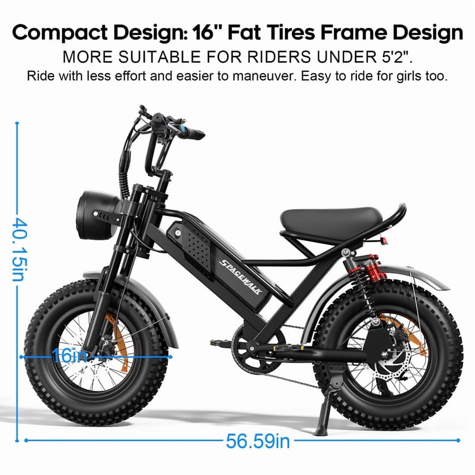 21.7MPH Spacewalk 16" Fat Tire Electric Bike,750W Motor,48V 15Ah Removable Battery,Compact Ebike for Adult and Teens