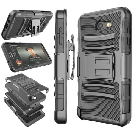 Tekcoo for Samsung Galaxy J7 2017 / J7 Sky Pro / J7 Perx / J7V / J7 V / Halo Case Holster Belt, Shock Absorbing [Black] Locking Belt Defender Heavy Full Body Kickstand Carrying Tank Armor (Halo 5 Best Armor)