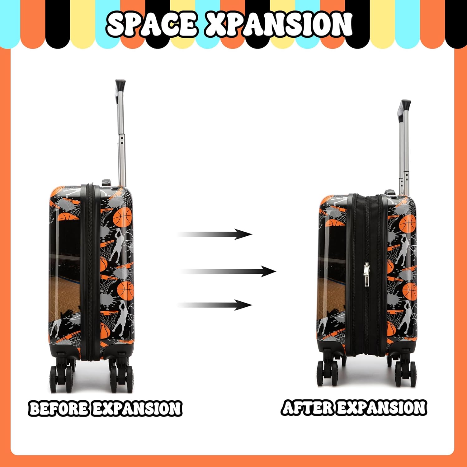 Kids Luggage Sets Carry on Suitcases for Boys with Wheels Hardshell 3 Piece Suitcase with Duffle Bag for Travel Neck Pillow