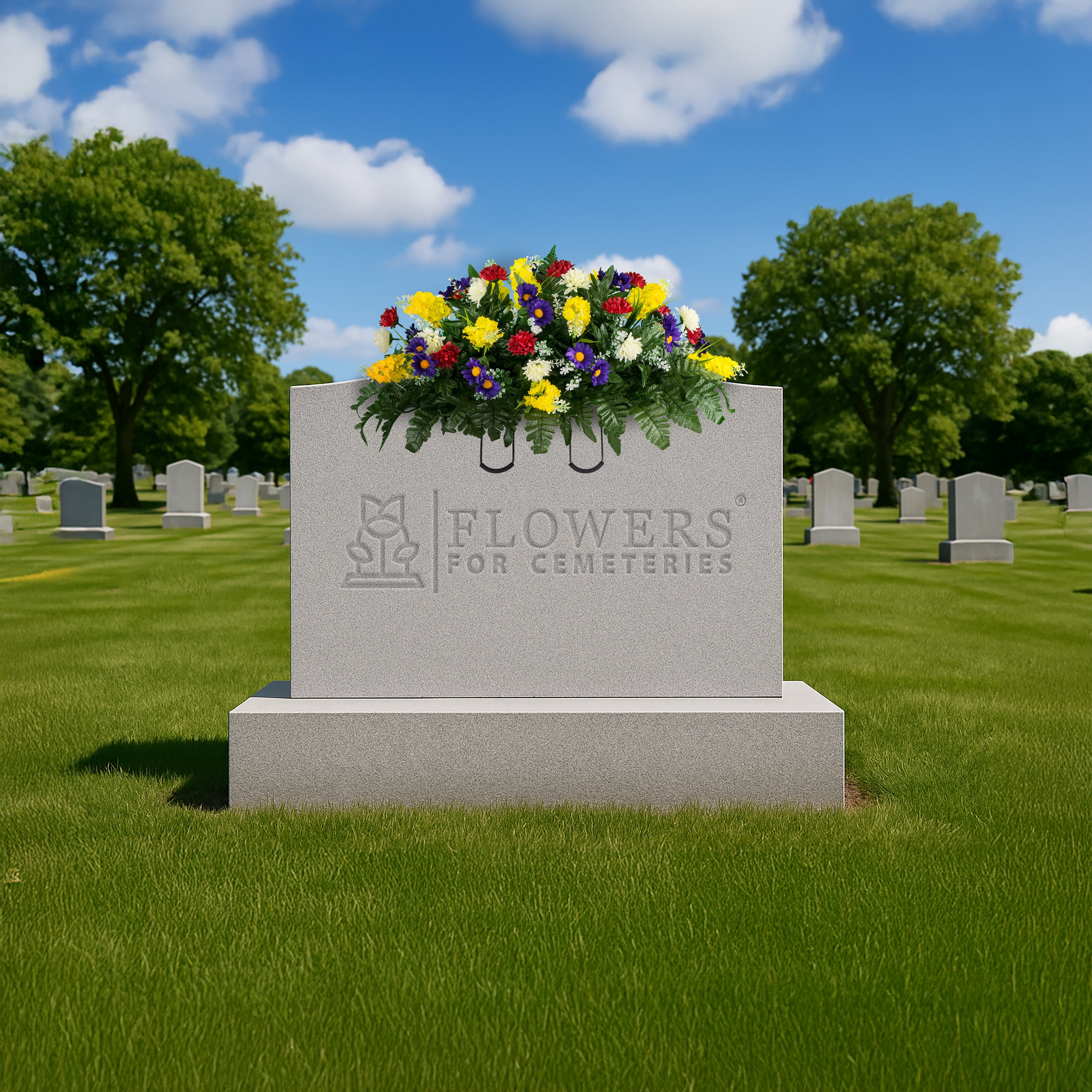 Sympathy Silks Yellow Red Purple Wildflower Saddle – Artificial Cemetery Flowers for Outdoor Headstone