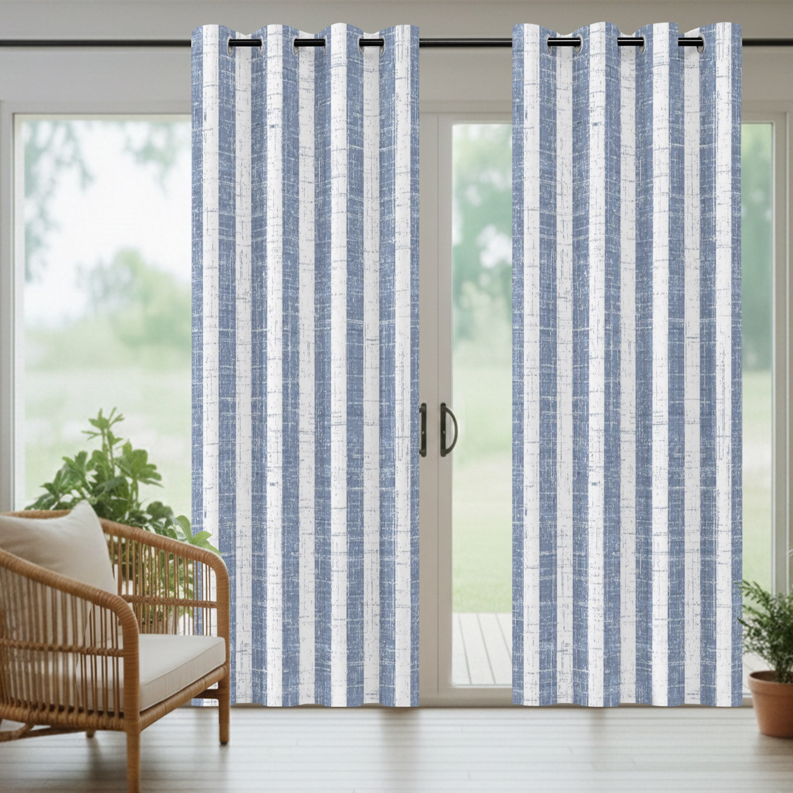 Blue Stripes Outdoor Curtains for Patio, Modern Abstract Linens Farmhouse Sunshade Privacy Drapes Grommet Waterproof Outside Curtains for Porch/Cabana/Balcony 54"x 108", 1 Panel