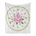 thumbnail image 1 of Shabby Flora Soft Flannel Fleece Throw Blanket, Vintage Clock Face Roses Roman Numbers Antique Vintage Style, Cozy Plush for Indoor and Outdoor Use, 50" x 60", Dark Khaki Pale Pink, by Ambesonne, 1 of 6