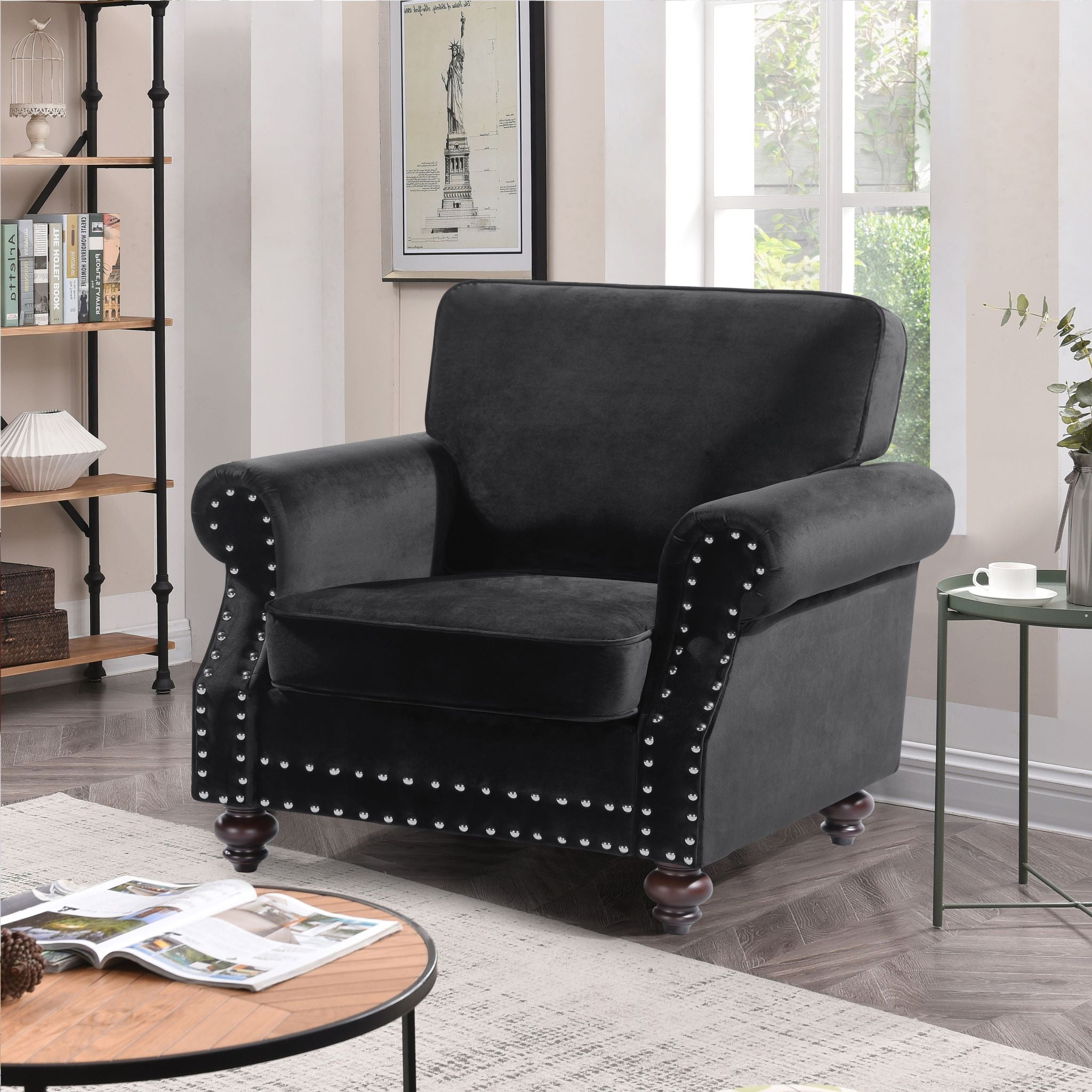US Pride Furniture Fegley 37.79'' Wide Tufted Armchair, Black