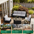 thumbnail image 7 of LazySunsets 7 Pieces Outdoor Wicker Patio Furniture Set, 8 Inch Widened Armrest Rattan Sectional Conversation Sofa with Gray Cushions & Fire Pit Table, All-Weather Backyard Garden Patio Set, 7 of 7