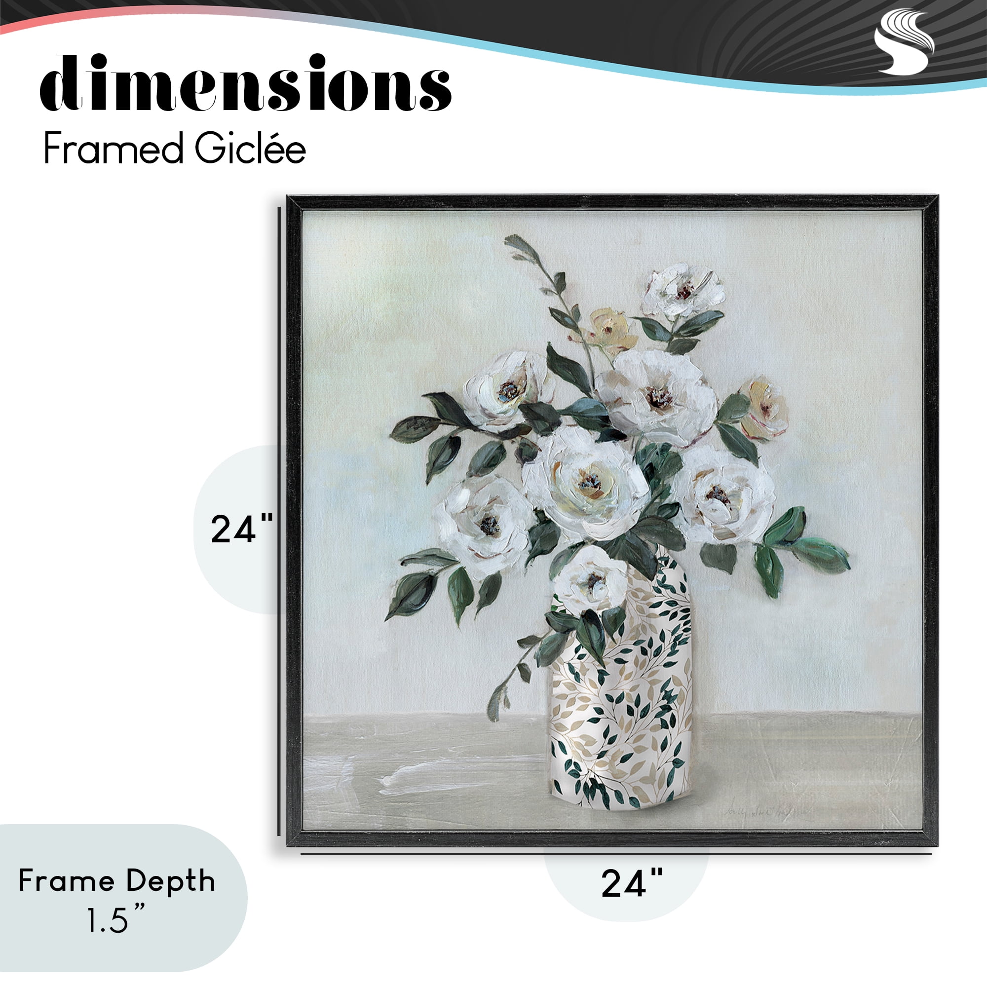 Stupell Industries Leaf Patterned Flower Vase Black Framed Giclee Art, design by Sally Swatland