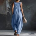thumbnail image 6 of ClodeEU Women's Sleeveless Jumpsuit with Pockets,Casual Loose Fit Wide Leg Jumpsuit for Summer Blue,Women's Plus L, 6 of 9