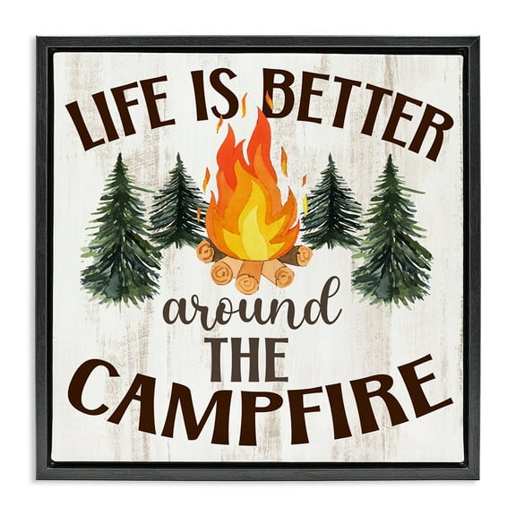Stupell Industries Rustic Campfire Phrase Landscape Painting Black Floater Framed Canvas Art Print Wall Art, 18 x 18