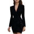 thumbnail image 2 of Gamivast Women Blazer Dress Asymmetrical Ruffle Hem Long Sleeve V-Neck Bodycon Mini Elegant Cocktail Party Office Work Tuxedo Suit Jacket Formal Gown, 2 of 6