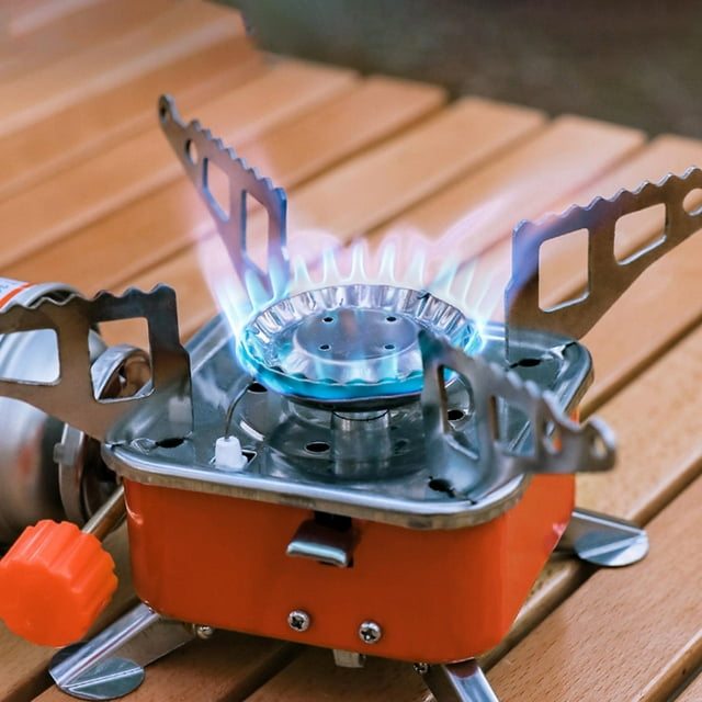 Estufa de gas para acampar, con estuche de almacenamiento, Estufa plegable Quemador Estufa de campamento Equipo de cocina para pescar Cola Quemador de estufa