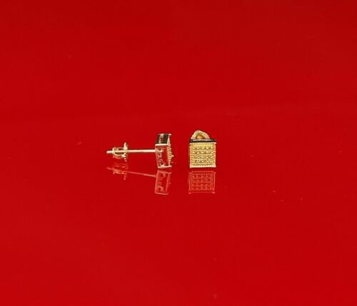 King of Bling's 0.05ct Diamond Yellow Collection Sterling Silver Stud Women/ Men Square Earrings