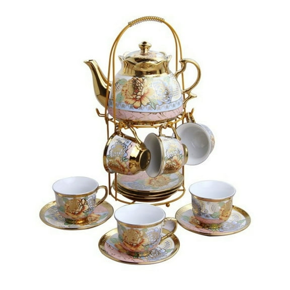 Porcelain European Afternoon Tea Set,Vintage Tea Cups and Saucers, Ceramic Drinking Cups Set, Elegant Decorative Coffee Cup and Saucer Plates for Tea Party Wedding