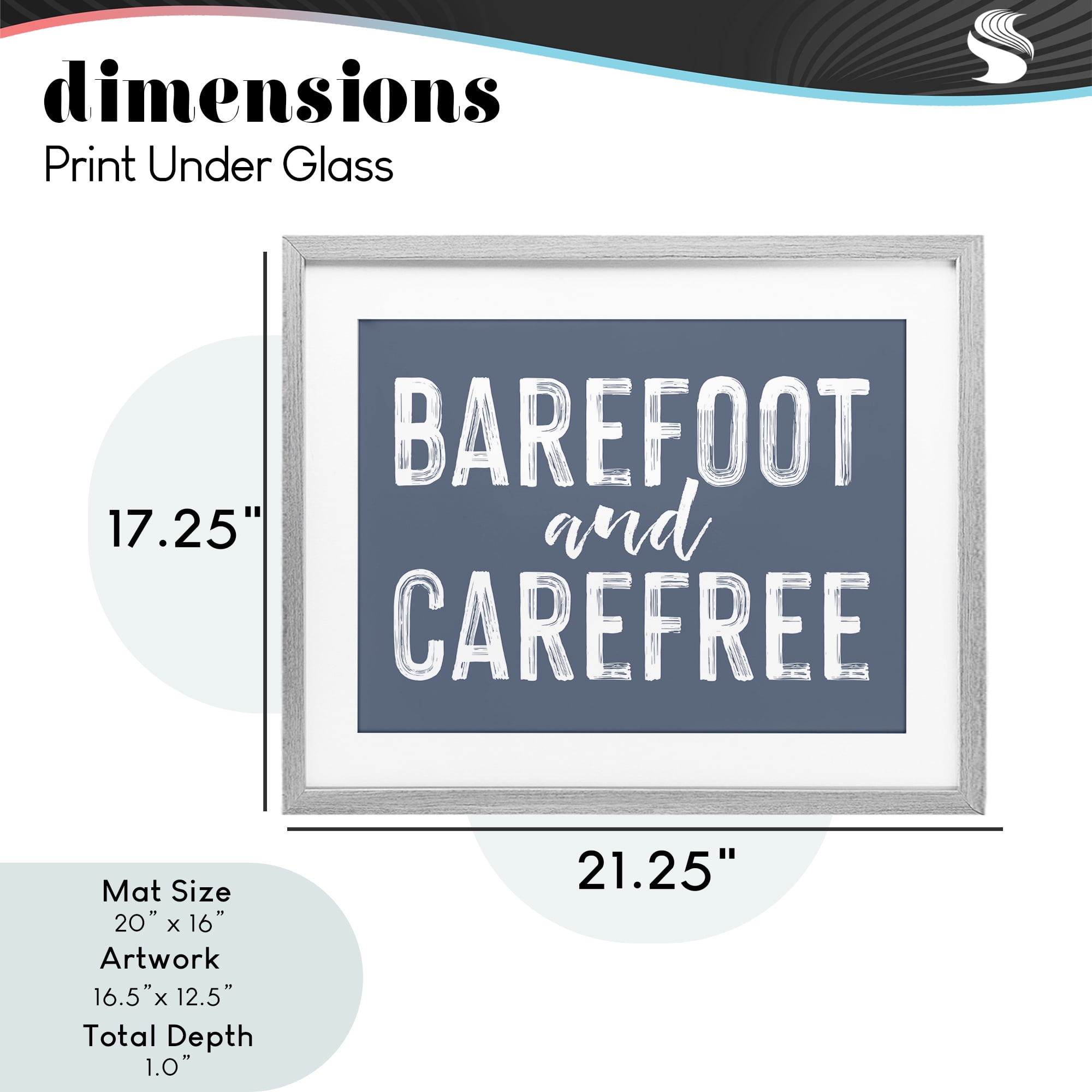 Barefoot & Carefree Blue Gray Framed Print Under Glass, design by Lettered and Lined
